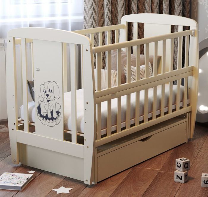 Ліжко Babyroom Собачка маятник, ящик, відкидний бік DSMYO-3 бук слонова кістка