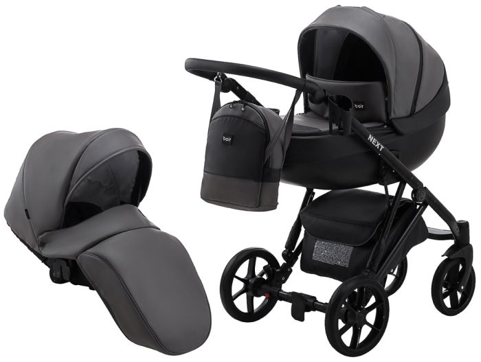 Коляска 2 в 1 Bair Next кожа 100% 25 графит
