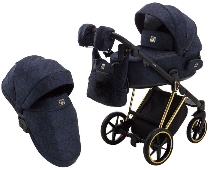 Коляска 2 в 1 Adamex Porto Special Edition (Gold) TK-605 темно-синій (вензелі)