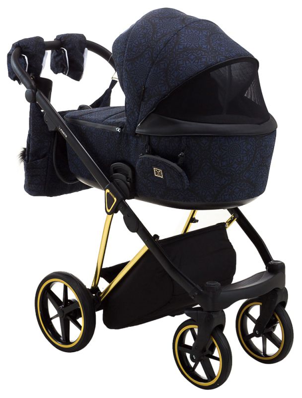 Коляска 2 в 1 Adamex Porto Special Edition (Gold) TK-605 темно-синій (вензелі)