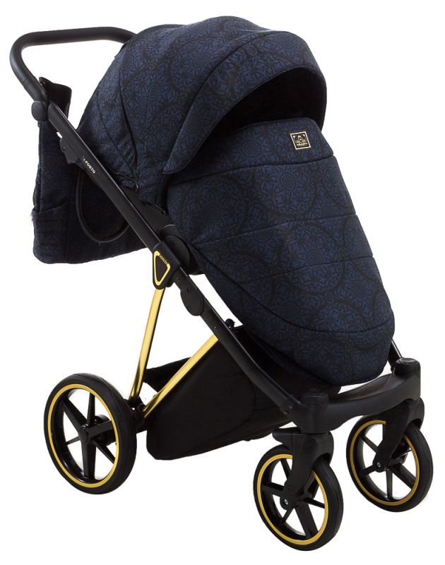 Коляска 2 в 1 Adamex Porto Special Edition (Gold) TK-605 темно-синій (вензелі)