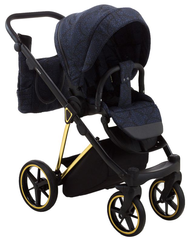 Коляска 2 в 1 Adamex Porto Special Edition (Gold) TK-605 темно-синій (вензелі)