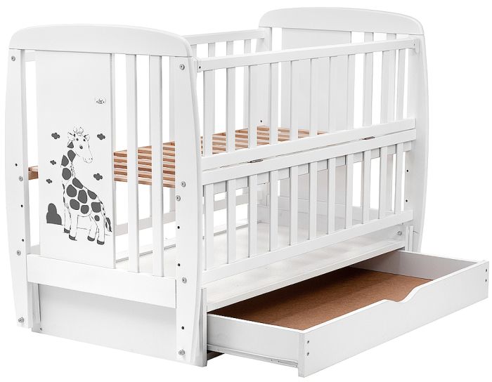 Кровать Babyroom Жирафик маятник, ящик, откидной бок DJMYO-3  бук белый