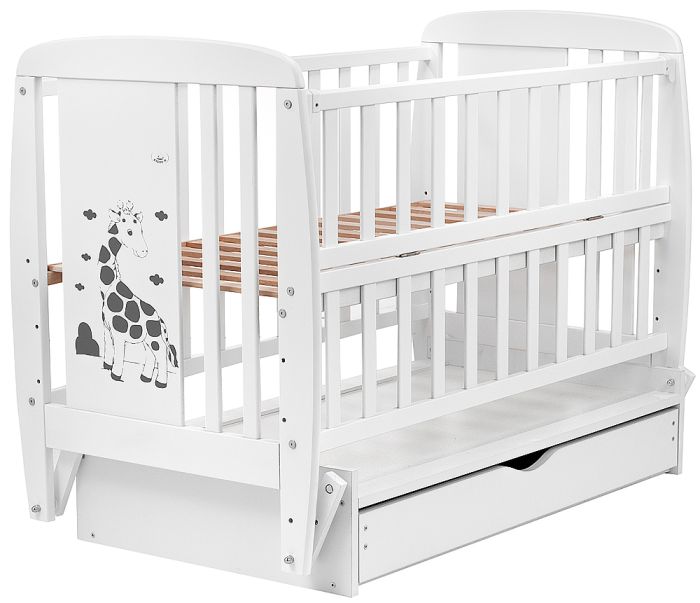 Кровать Babyroom Жирафик маятник, ящик, откидной бок DJMYO-3  бук белый