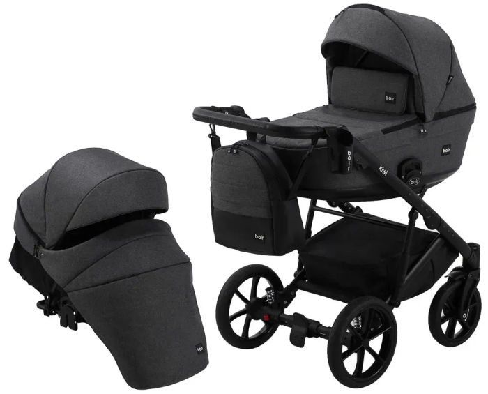 Коляска 2 в 1 для двойни Bair Kiwi DUO Soft BKS-219 графит