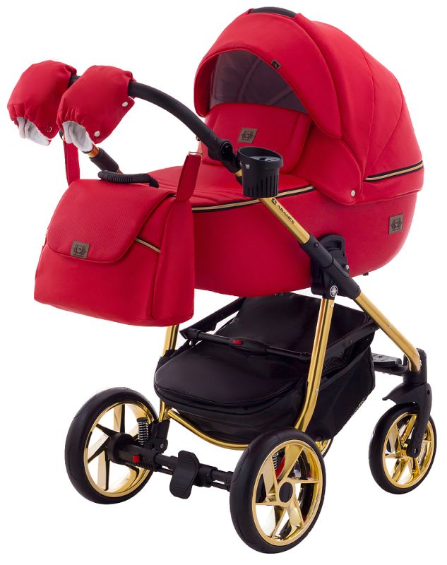 Коляска 2 в 1 Adamex Hybryd Plus Polar (Gold) Кожа 100% BR313 красный кожа (выдавленная точка) - красный кожа