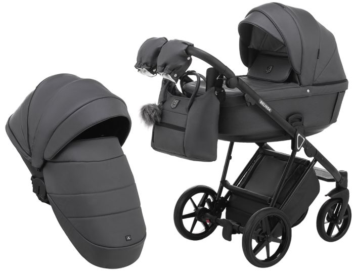 Коляска 2 в 1 Adamex Belissa ECO кожа 100% SA-4 темно-серый