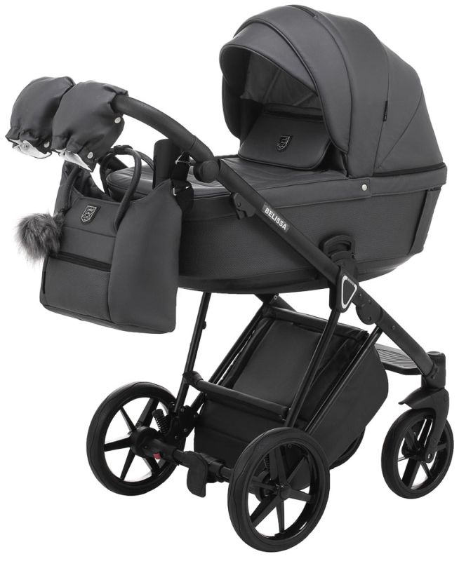 Коляска 2 в 1 Adamex Belissa ECO кожа 100% SA-4 темно-серый