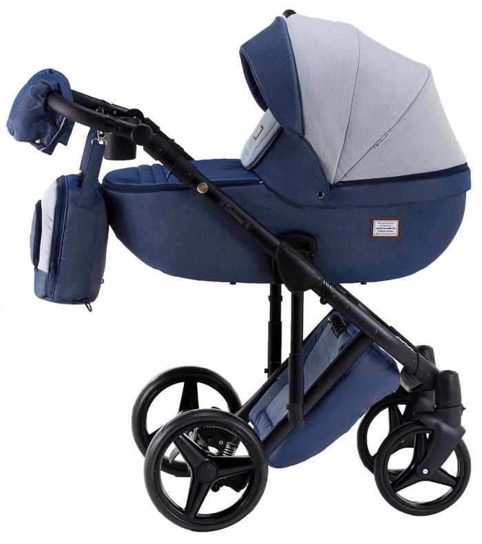 Коляска 2 в 1 Adamex Luciano jeans Y41 синий джинс - голубой (елочка)