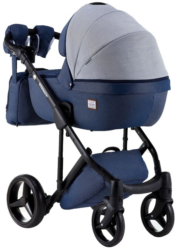 Коляска 2 в 1 Adamex Luciano jeans Y41 синий джинс - голубой (елочка)