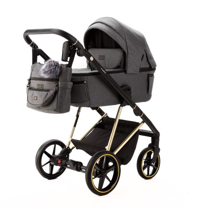 Коляска 2 в 1 Adamex Vasco TK-629 серая ткань золотая рама