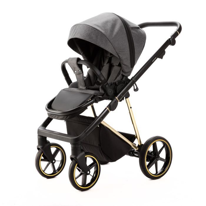 Коляска 2 в 1 Adamex Vasco TK-629 серая ткань золотая рама